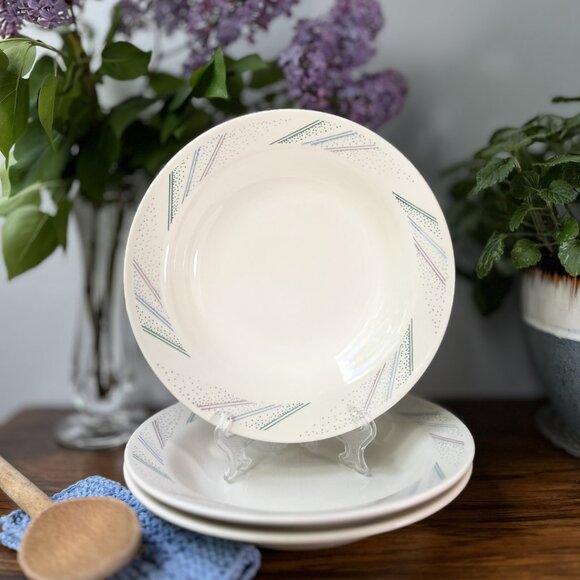 3 Creamy White Soup Plates Geometric Ornament Oxford Brazil - Picture 10 of 10